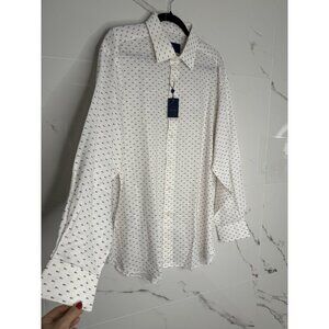 NWT David Donahue White Button Down Fishbone Pattern Fusion Linen 15.5 3…​